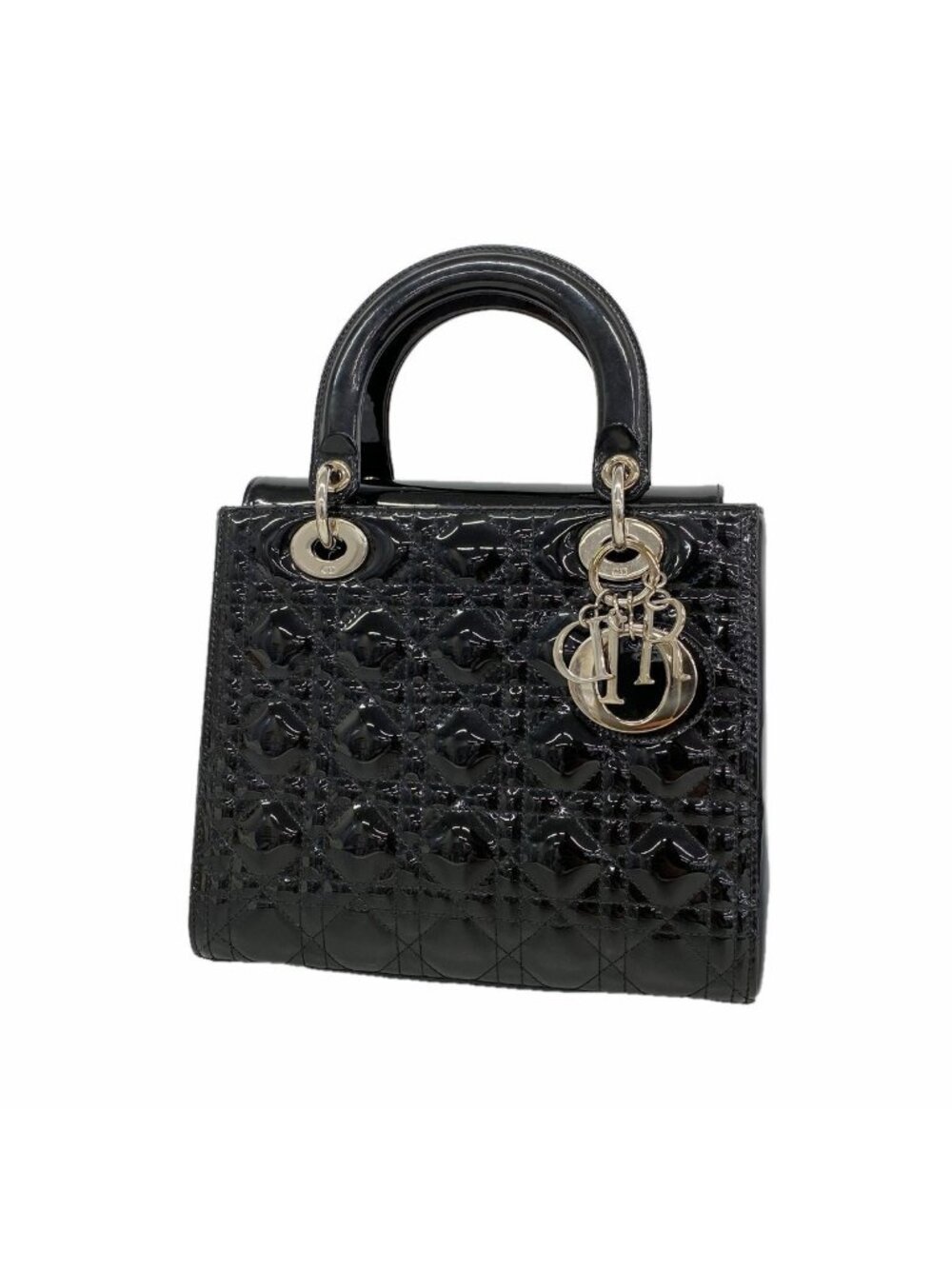 Dior Handbag Cannage Lady Patent Black Silver